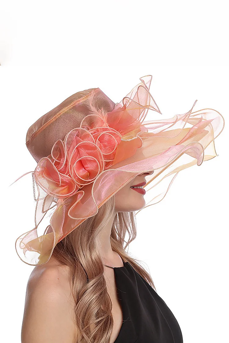 Fashion Flower Organza Large Eaves Sunshade Hat