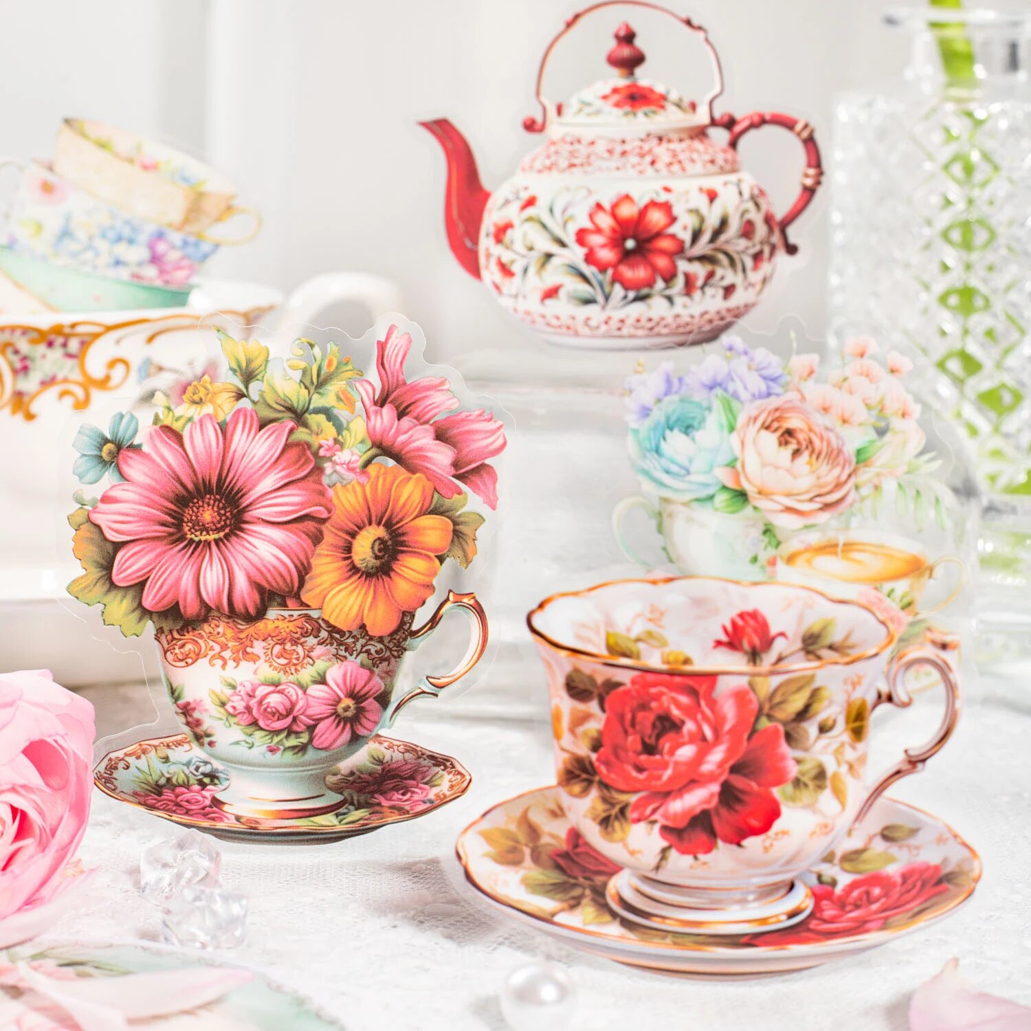 저널세이 20매 빅토리아 시대 오후 시리즈 빈티지 꽃 PET 스티커