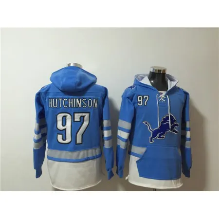 Men's Detroit Lions #97 Aidan Hutchinson Blue Ageless Must-Have Lace-Up Pullover Hoodie OWAV