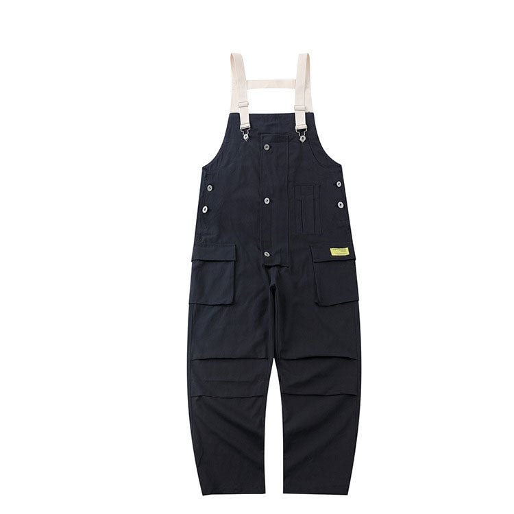 Overalls Men's Solid Color Loose-Fitting Large Size Retro Sports Trousers Suspenders Street Jumpsuit Men Denim Overalls
