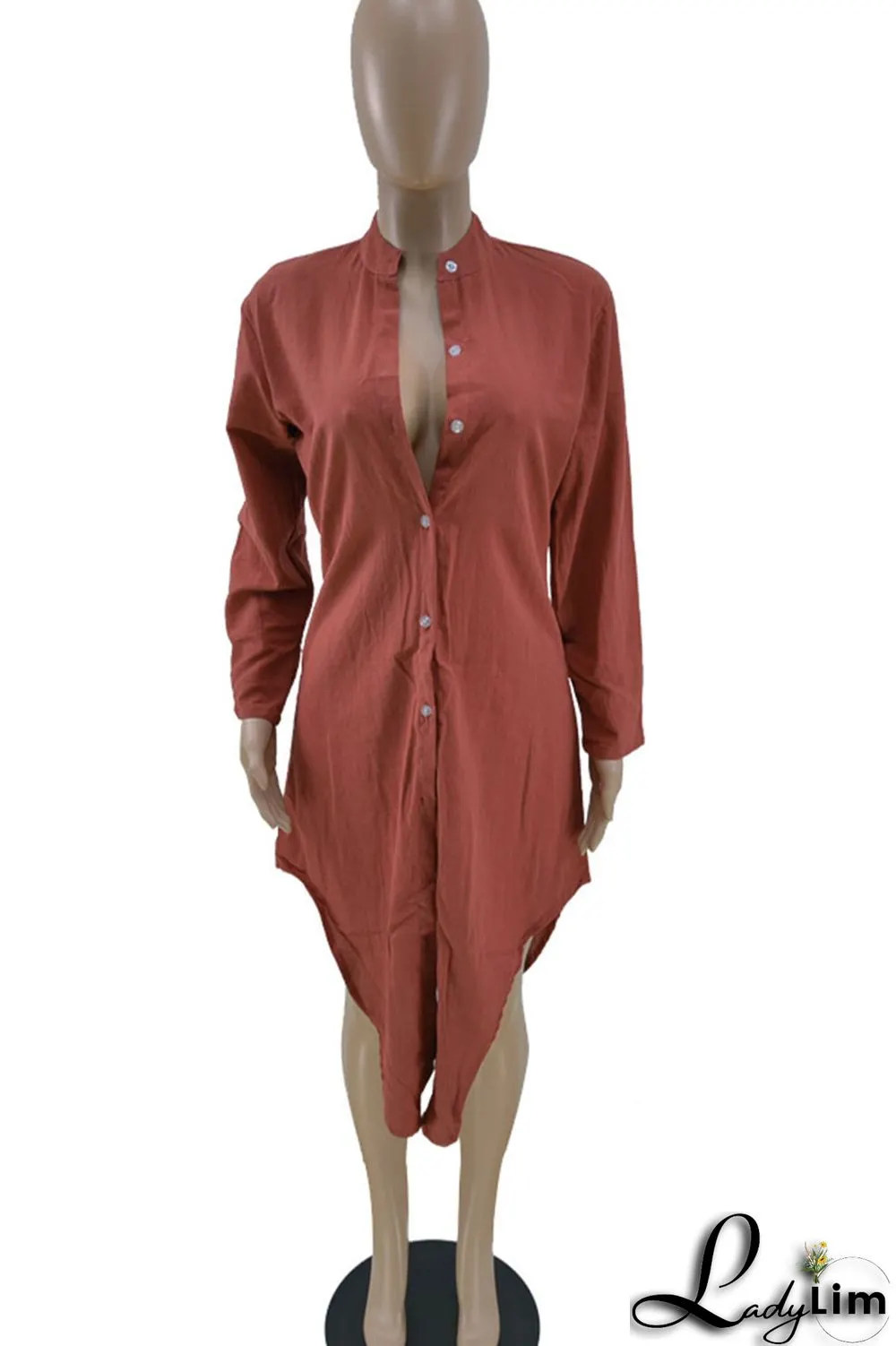 White Casual Solid Split Joint Buckle Asymmetrical Shirt Dress Dresses