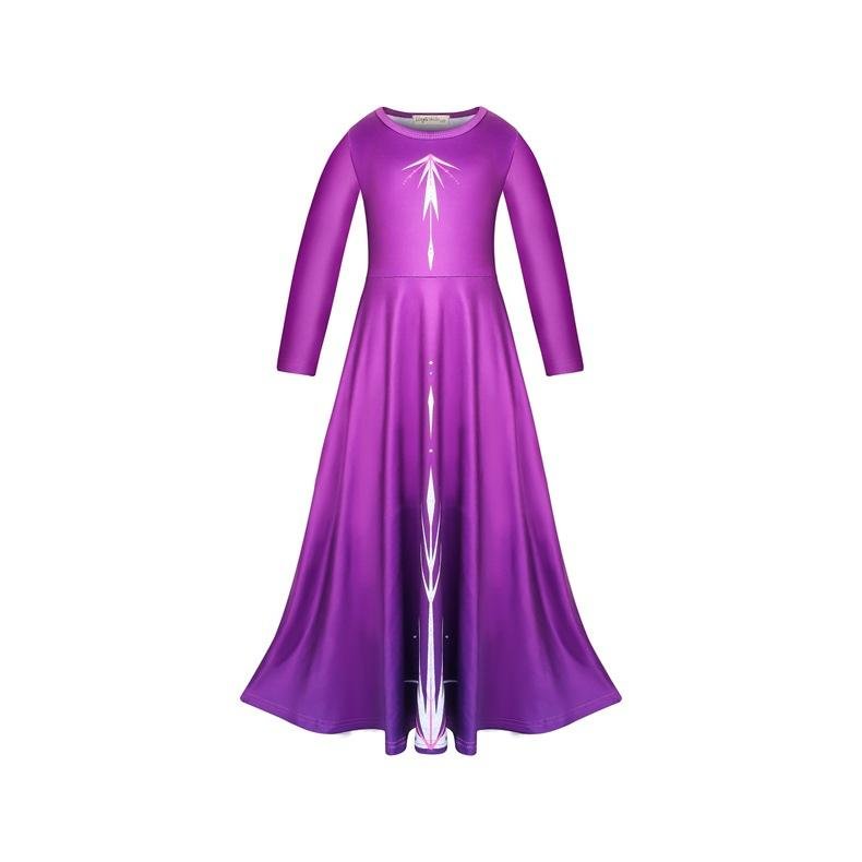Princess Elsa Dress Purple Night Dress Long Sleeve for Girl