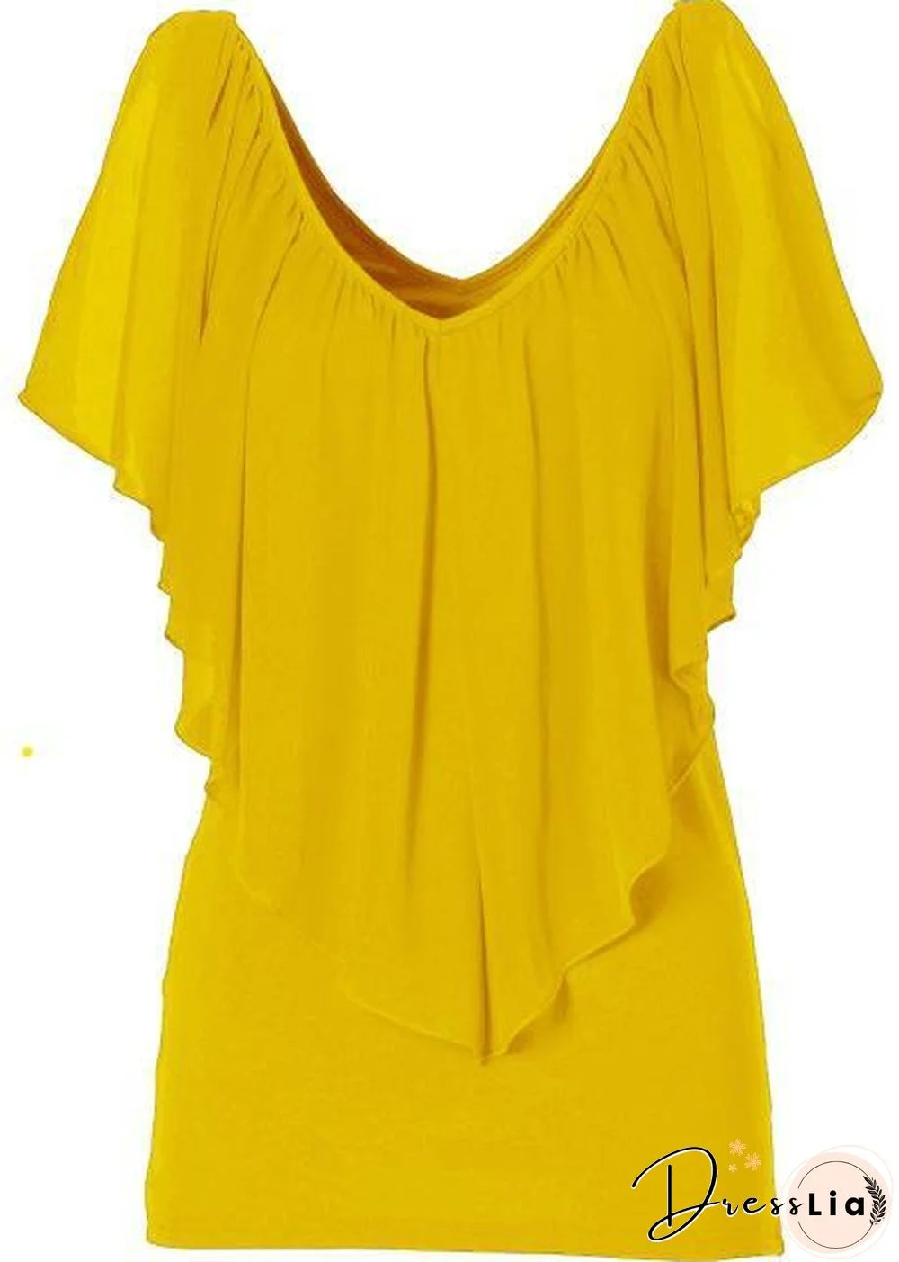 Women Sexy V Neck Cold Shoulder Ruffle Chiffon Solid Pleated Tops Plus Size Blouse Shirt