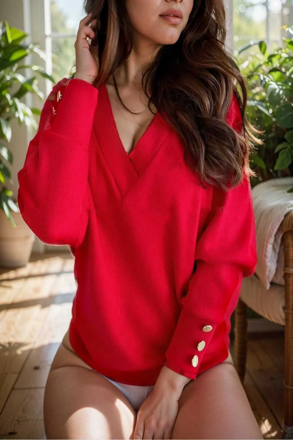 women s sweaters solid v neck long sleeve button sweater