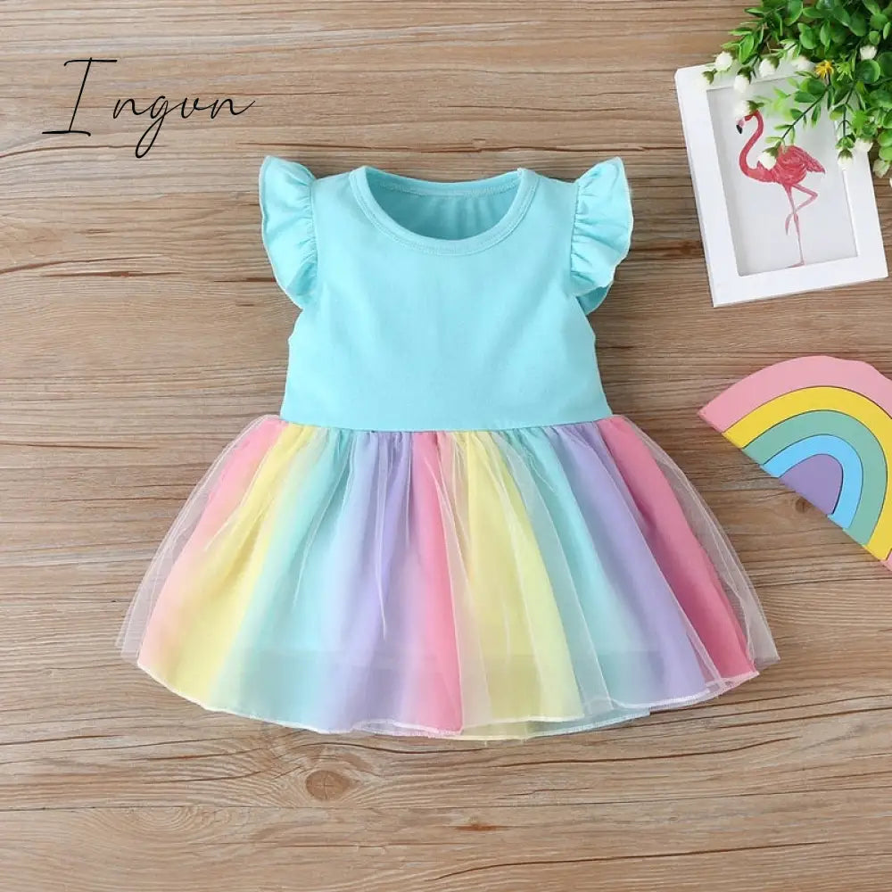 Ingvn - New Summer Baby Girls Tutu Dress Children Party Little Girl Kids Clothes Flying Sleeve