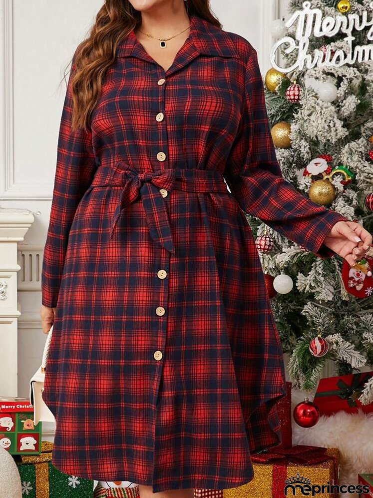 Plus Size Women's Autumn & Winter Plaid Dress