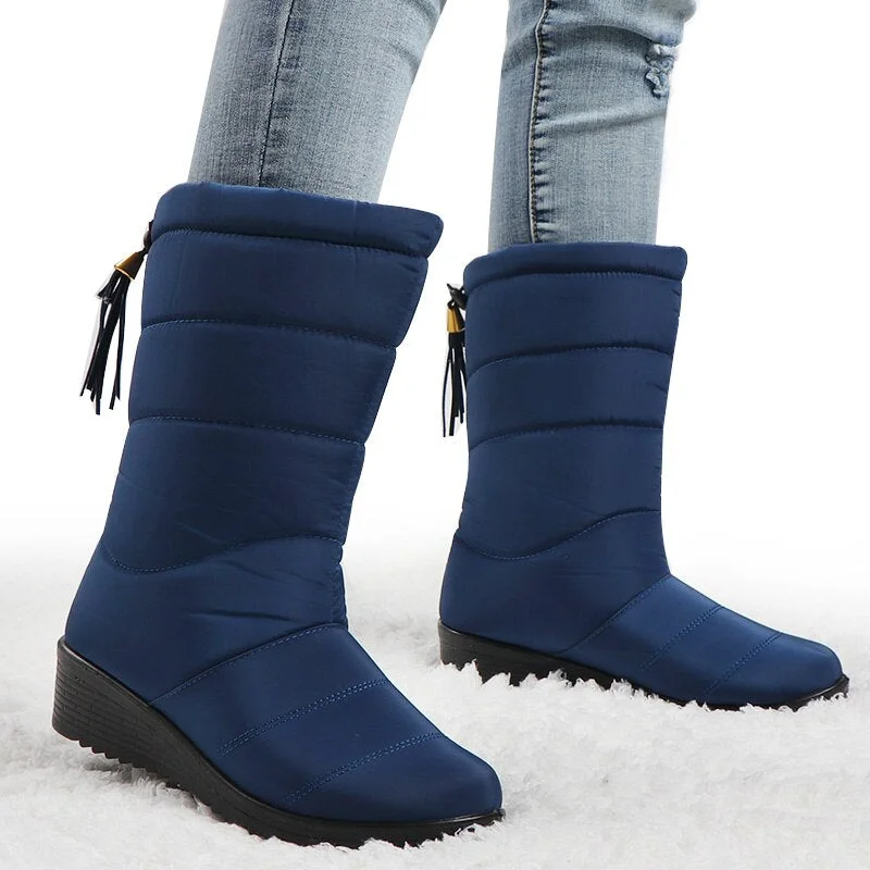Women Boots Mid-Calf Down Boots High Bota Waterproof Ladies Snow Winter Shoes Woman Plush Insole Bota Feminina 2021