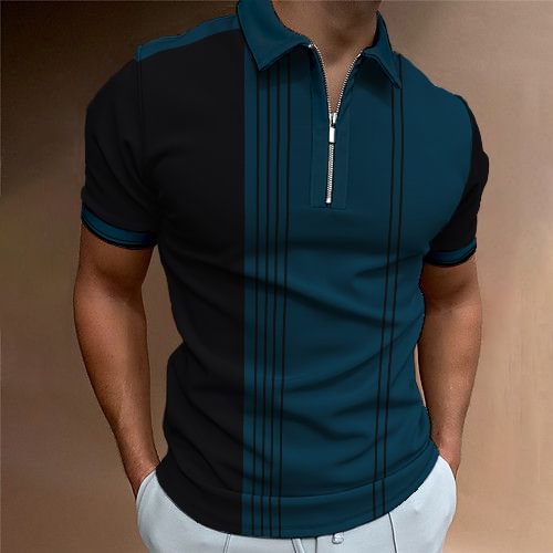 BrosWear Contrasting Blue And Black Slim Polo Shirt