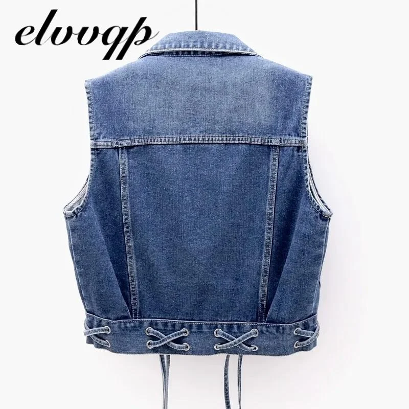 S-4XL Plus Size Denim Vest Jacket Women 2020 New Autumn Slim Pocket Short Jeans Coat Female Spring Vintage Waistcoat Mujer