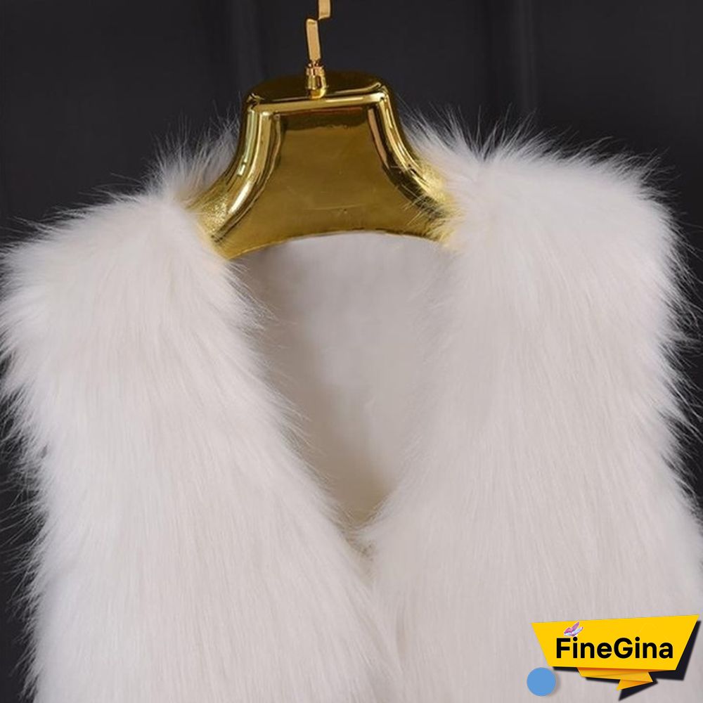 Fashion Women Elegant Slim Sleeveless Faux Fur Winter V-neck Vest Waistcoat