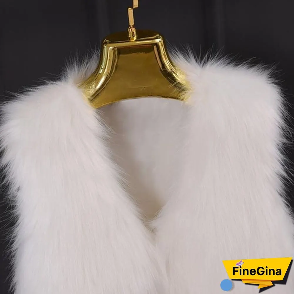 Fashion Women Elegant Slim Sleeveless Faux Fur Winter V-neck Vest Waistcoat
