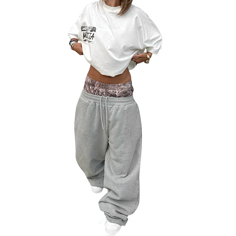 Uveng Uveng Street Fashion Print Double Belt With Sleeker Straight Trousers Sleis Trousers