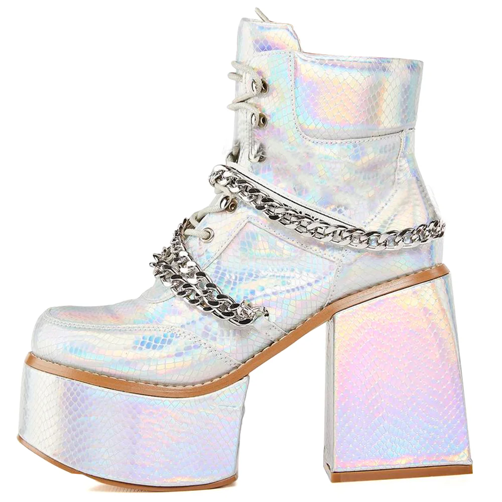 Silver Glitter Boots Punk Platform Ankle Boots