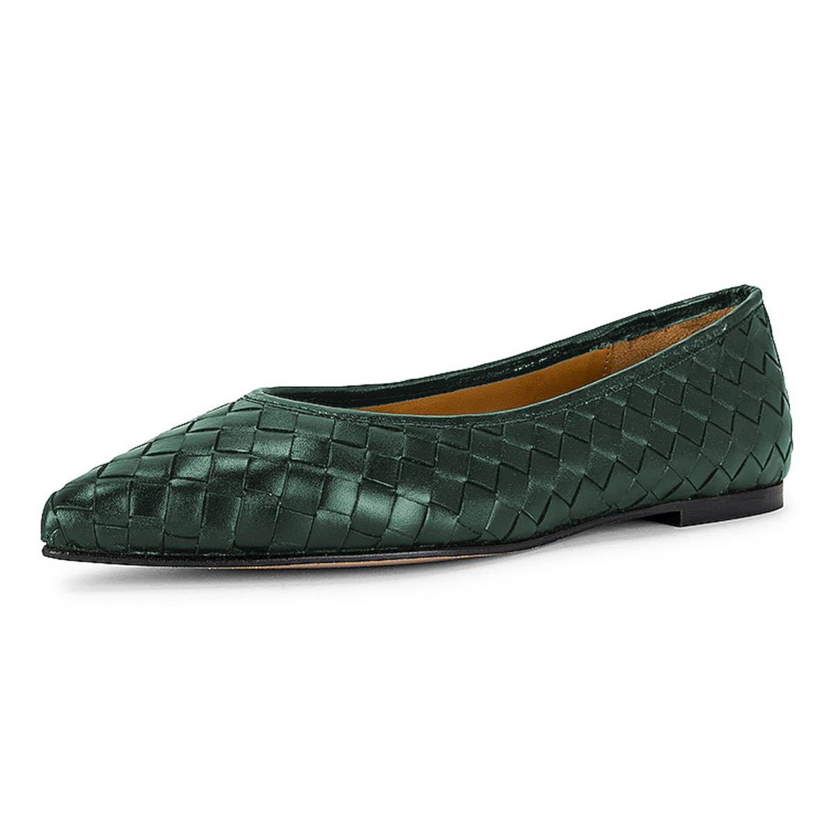 Women's Dark Green Comfy Vegan Leather Woven Pointed Toe Flats Nicepairs