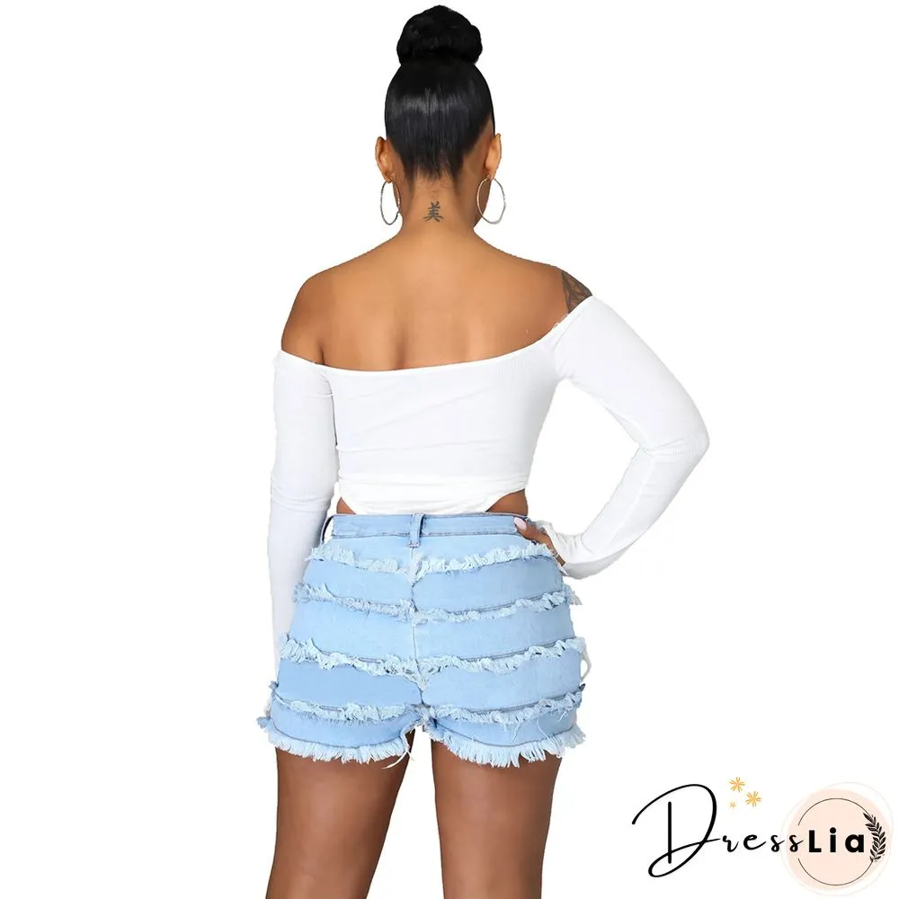 Summer Sexy Patchwork Women Ripped High Waist Holes Stretch Streetwear Plus Size Denim