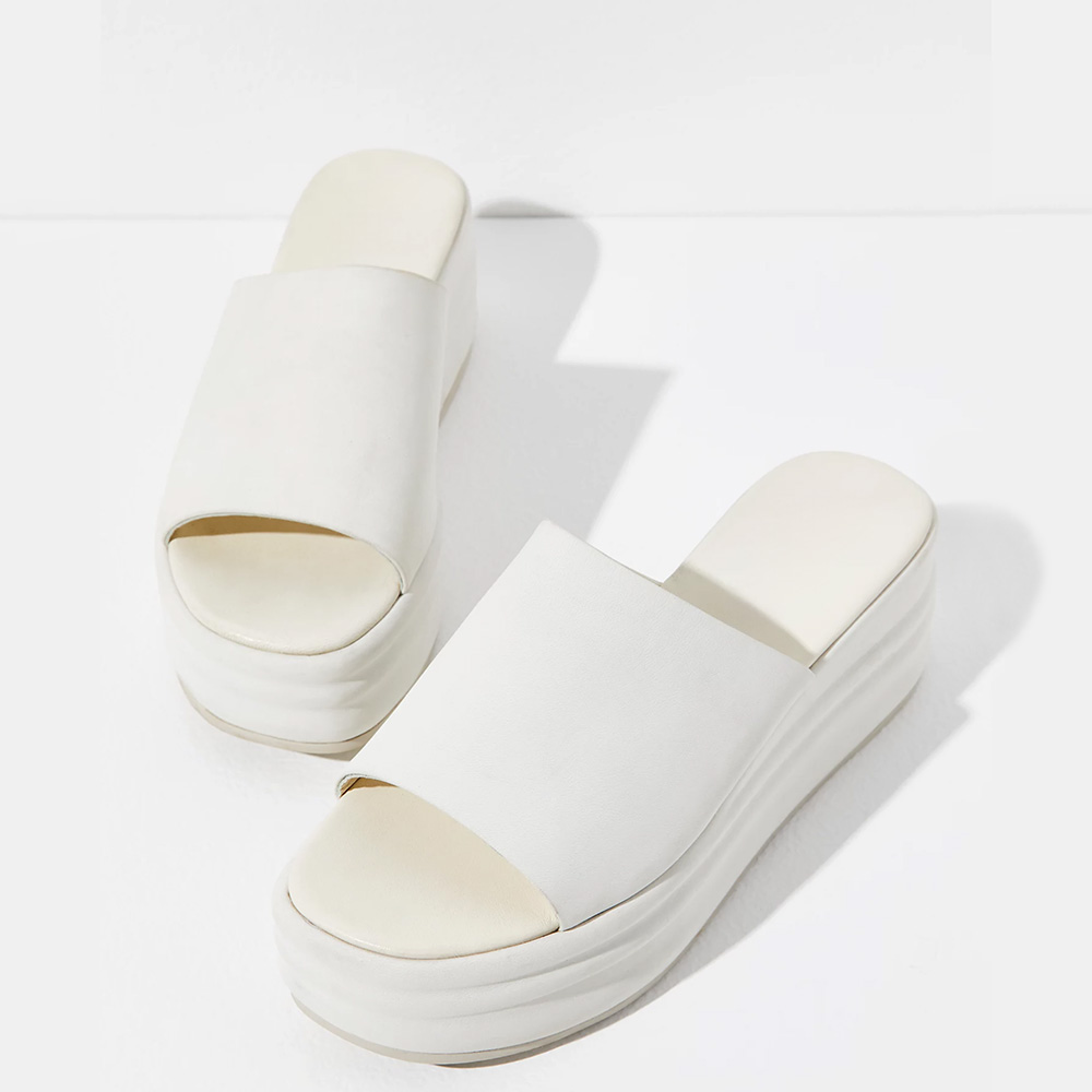 Elegant Open Toe Platform Slip On High Heel White Wedge Sandals Nicepairs