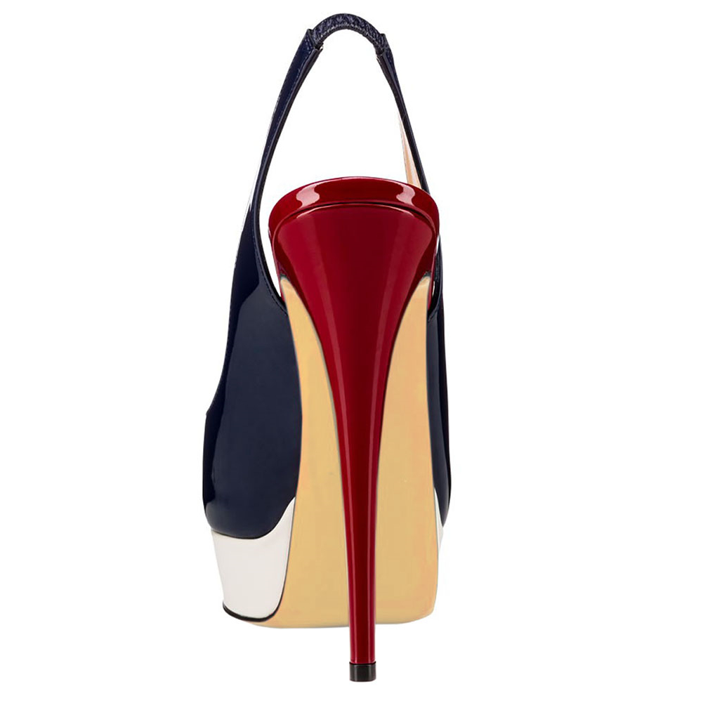 150mm Slingback Sandals Platforms Sky High Party Blue Burgundy Pumps-vocosishoes