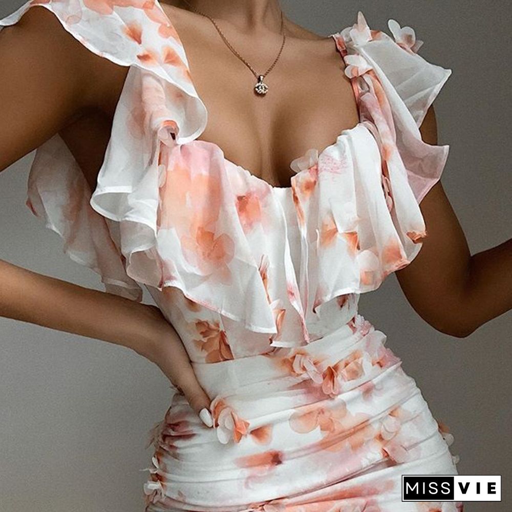 Applique Off Shoulder Ruffled Chiffon Dress