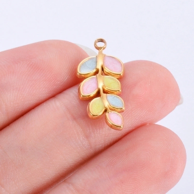 5 Pcs/package Minimalist Leaves Stainless Steel Enamel Plating Jewelry Accessories