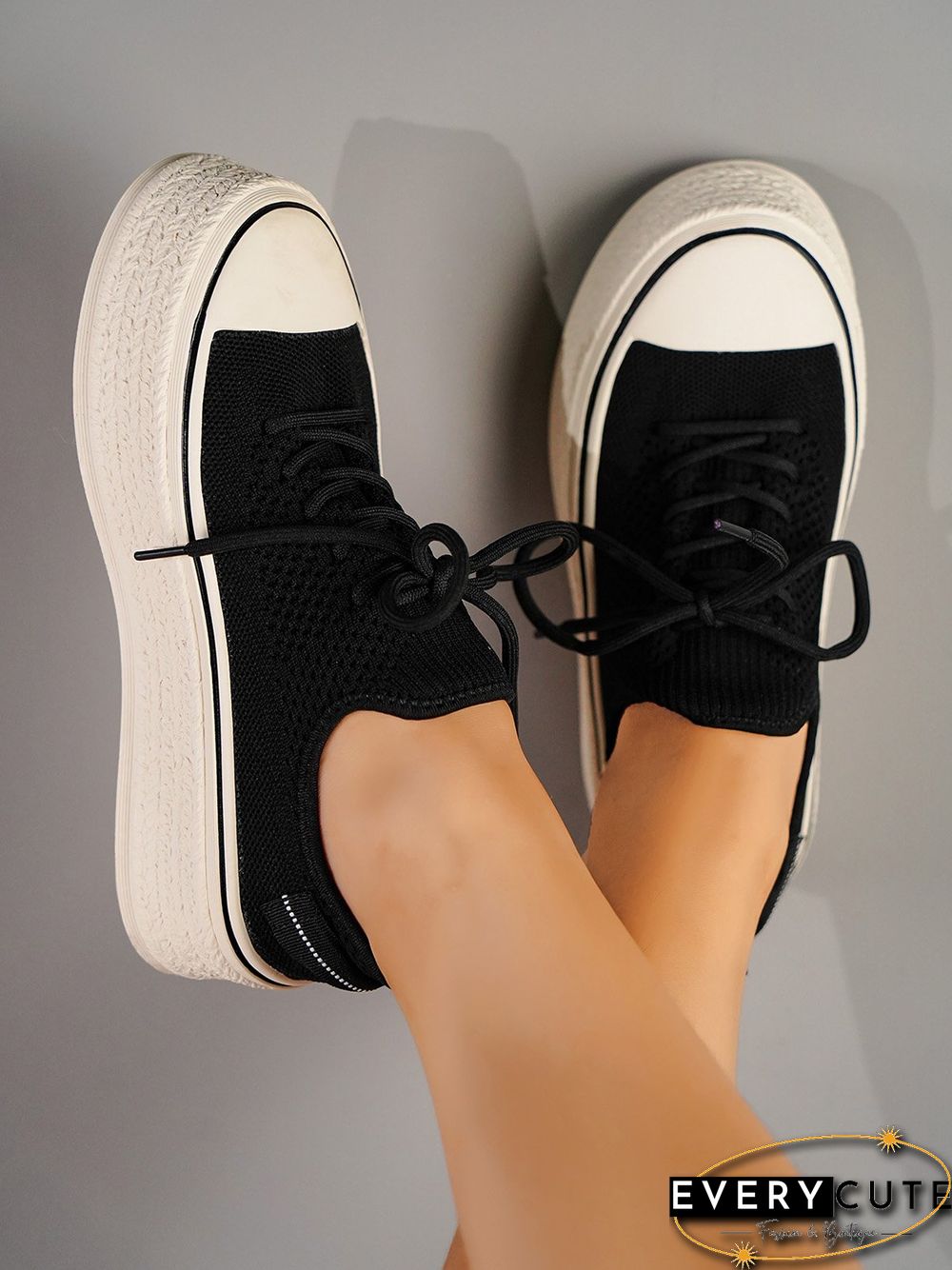 Fashionable Lightweight Breathable Lace-Up Platform Flyknit Casual Shoes