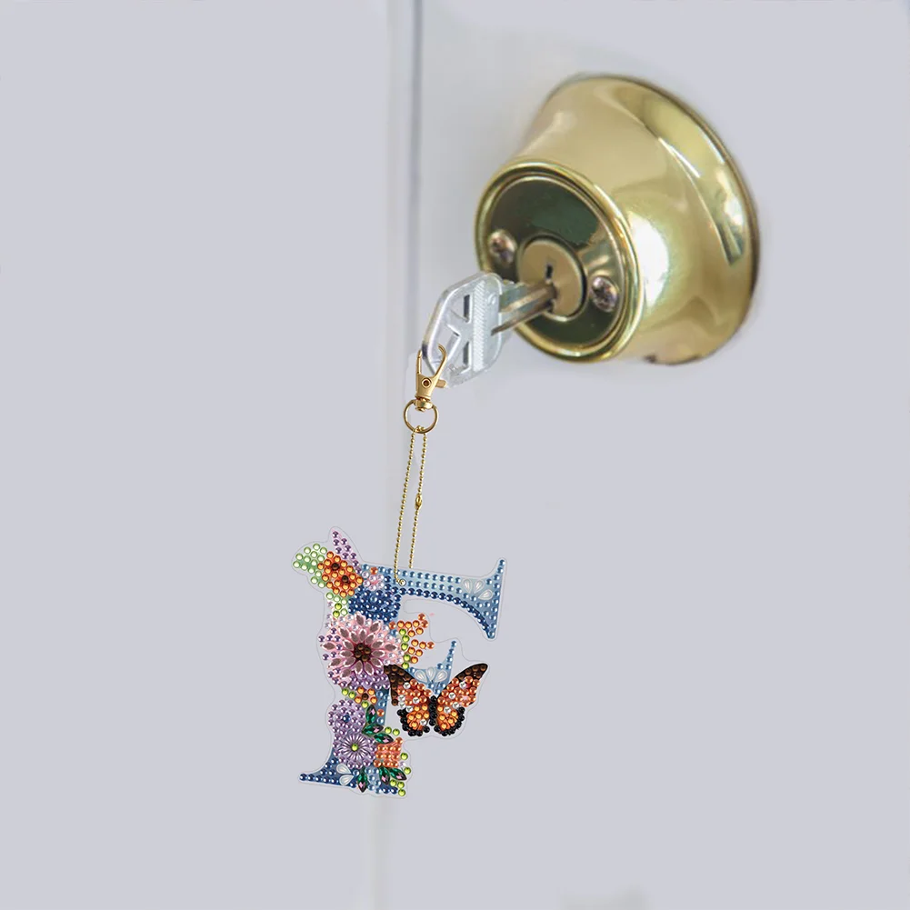 DIY F Diamond Art Key Rings Lettter Keychain Supplies Gift for Kids(Double Sided)