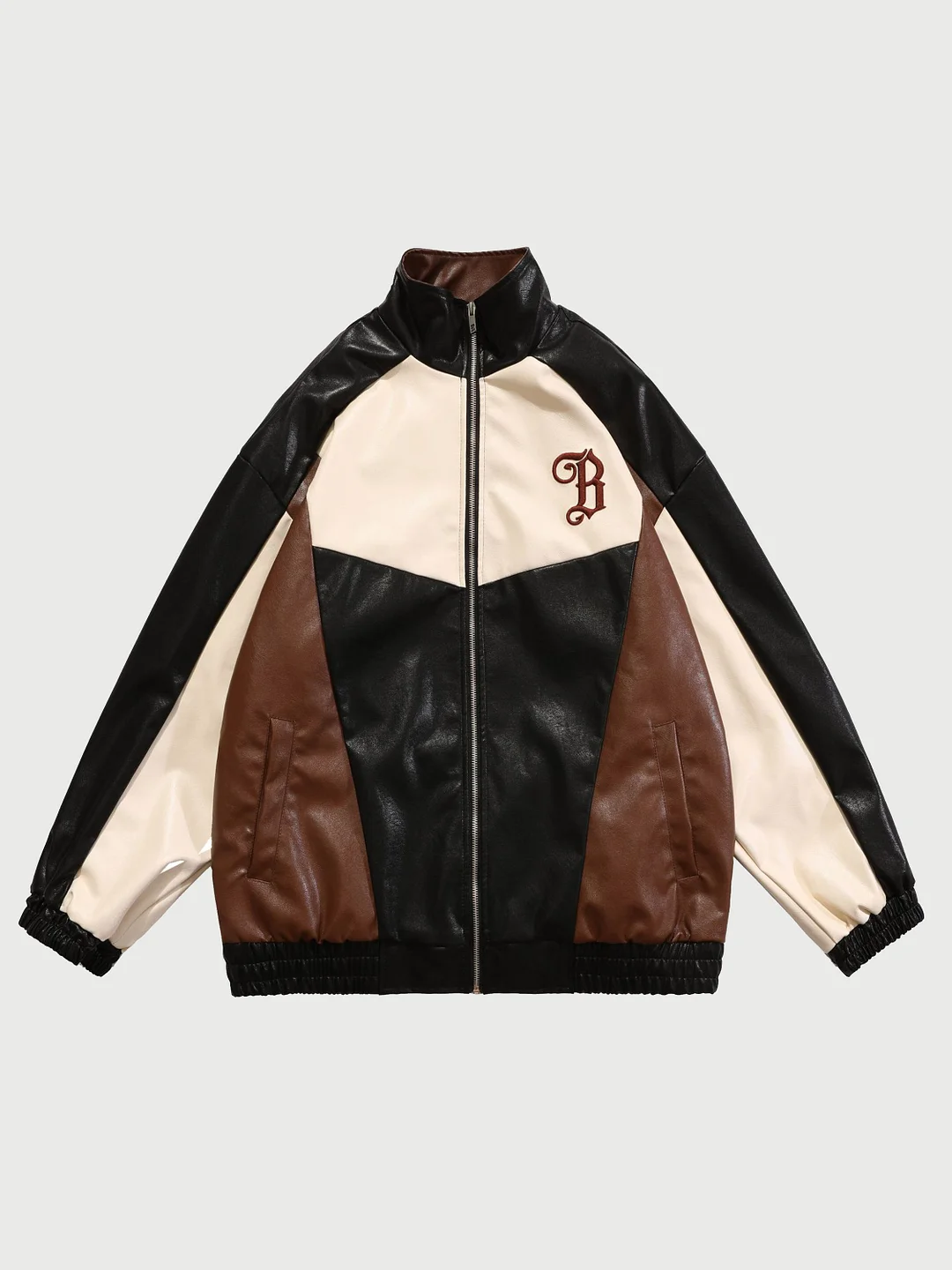 Vintage Patchwork Pu Leather Jacket