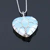 Natural Silver Tree Of Life Wire Wrapped Stone Heart Pendant Necklace