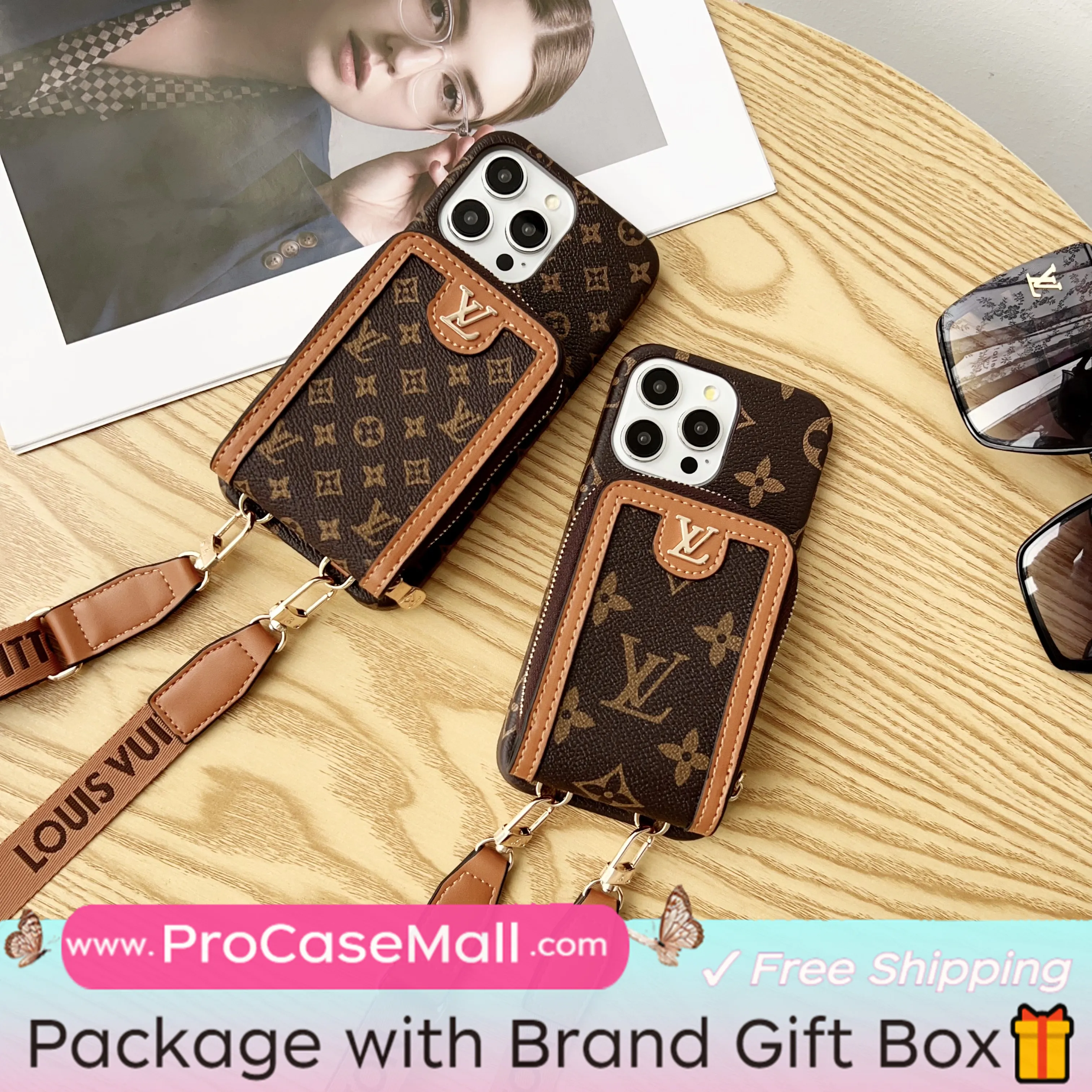 LV Monogram Canvas Wallet Crossbody Apple iPhone Case