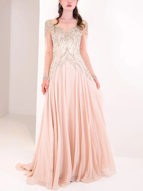 Round Neck Long Sleeve Sequined Maxi Dress