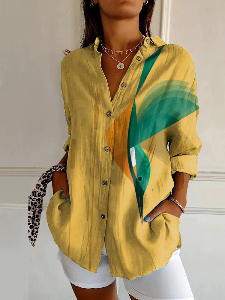 Vintage Bird Art Print Casual Long Sleeve Shirt