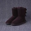 Women's Leather Flat Heel Bowknot Lining Faux FurSnow Boots