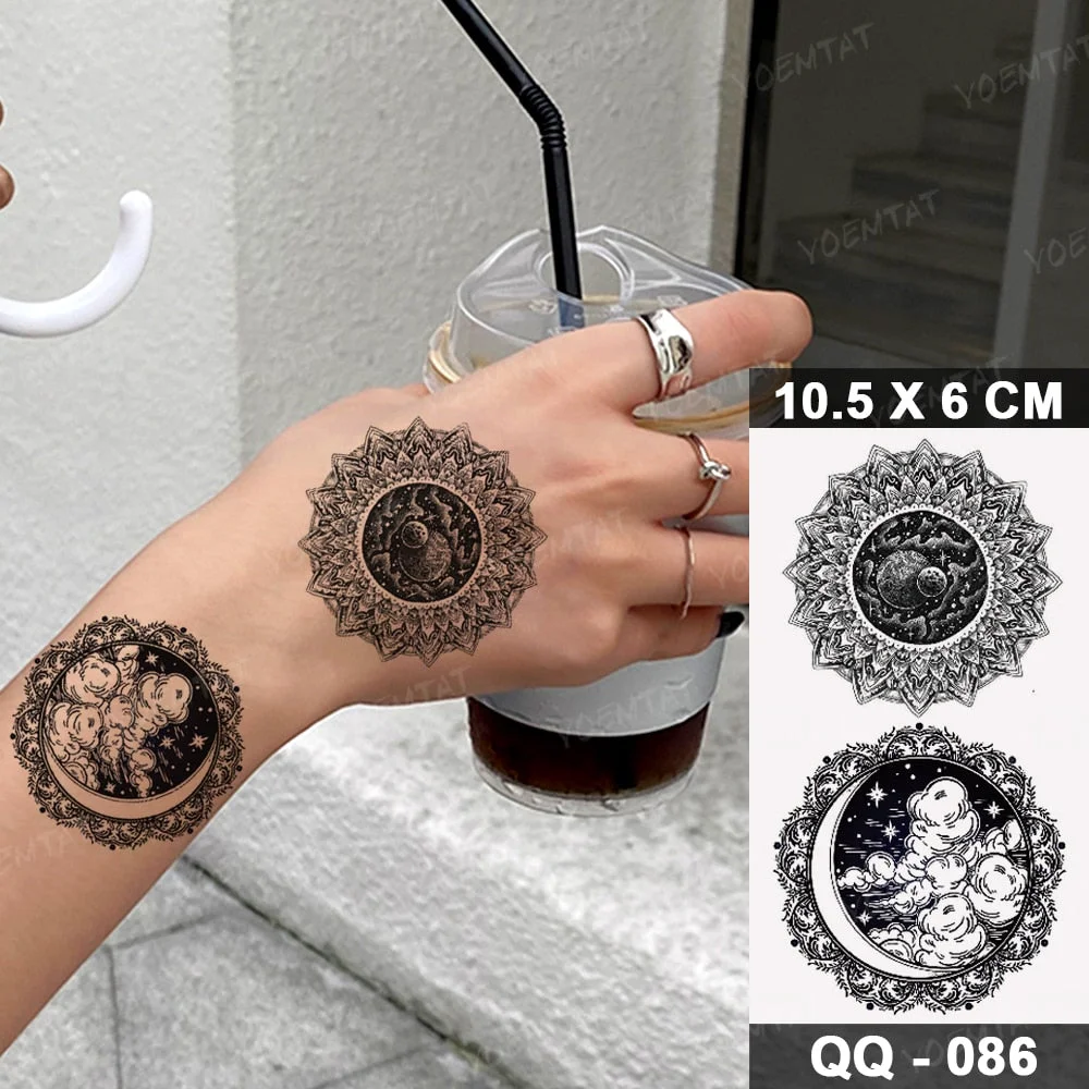 Waterproof Temporary Tattoo Stickers Clock Compass Flower Arrow Henna Flash Tatoo Women Men Indian Hand-painted Small Fake Tatto