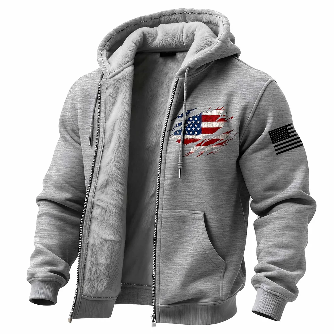 Men's Vintage American Flag Patriotic Fleece Pocket Full Zip Long Sleeve Hoodie Jacket