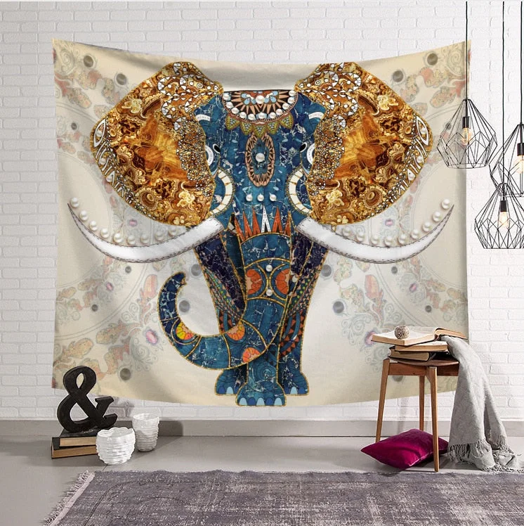 Bohemian Mandala Elephant Tapestry Wall Hanging Sandy Beach Picnic Throw Rug Blanket Camping Tent Travel Sleeping Pad Bedspread