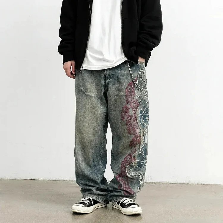 Vintage Pattern Baggy Pants