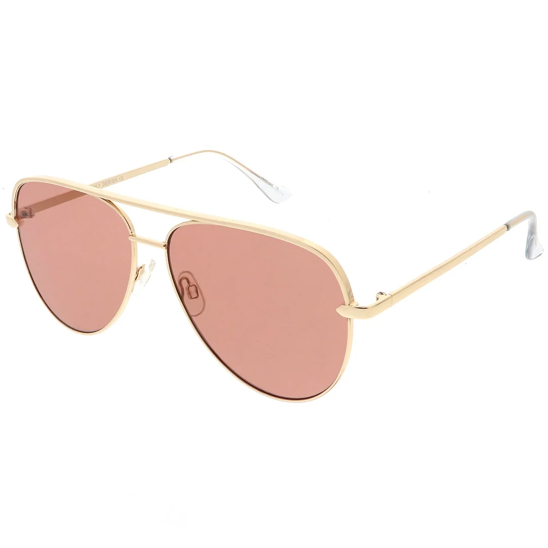 Premium Oversize Metal Aviator glasses With Colored Flat Lens And Crossbar 60mm
