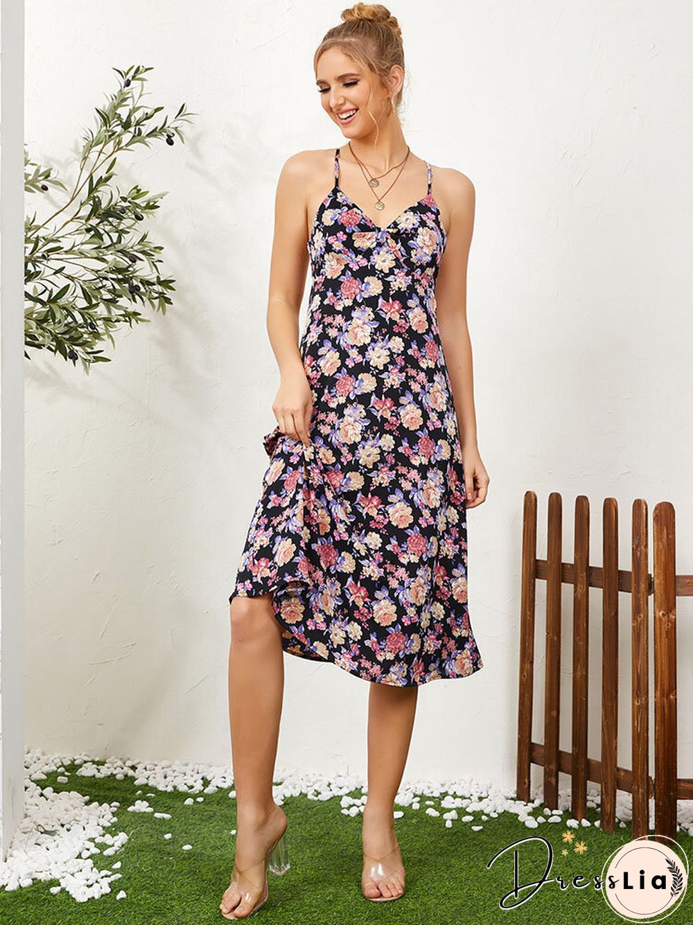 Flower Print Off The Shoulder Backless Sexy Dress