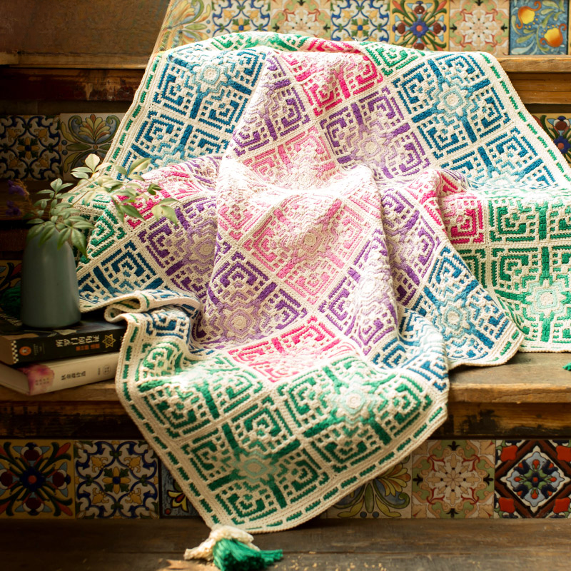 Tunisian Sunset Tapestry Crochet DIY Kit - Artisan Cotton Yarn Craft