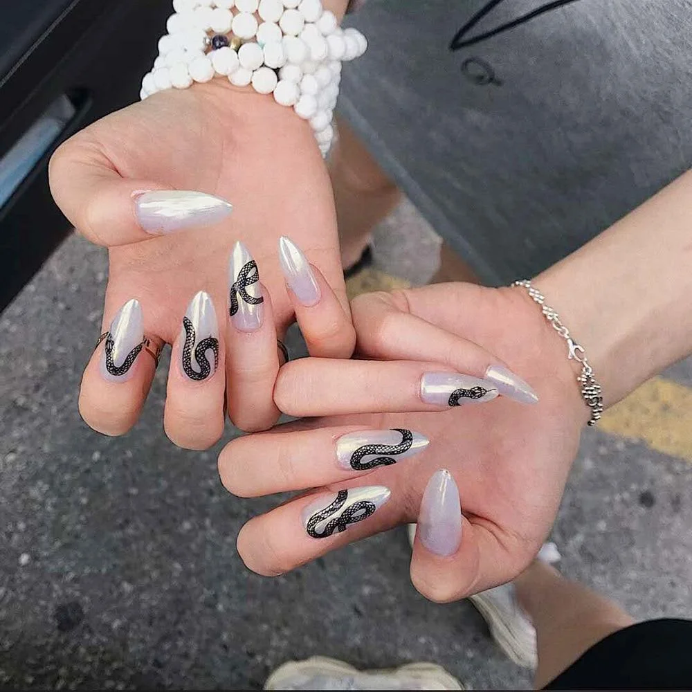 24Pcs Long Ballerina False Nail Love Pattern French Coffin Fake Nails Full Cover Wearable DIY Manicure Tools Press On Nails 1029-Nail Inspo