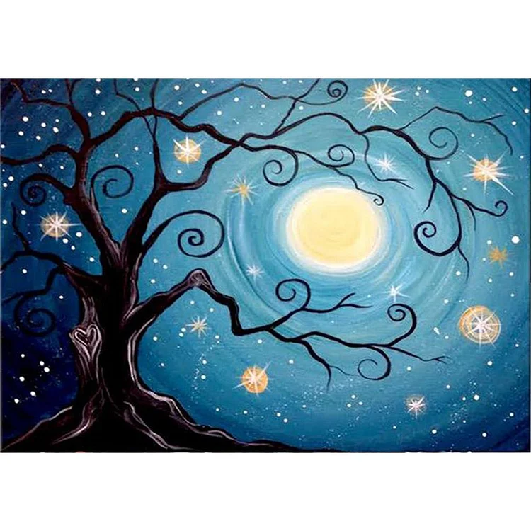 Moon Tree Round Full Drill Diamond Painting 40X30CM(Canvas) gbfke