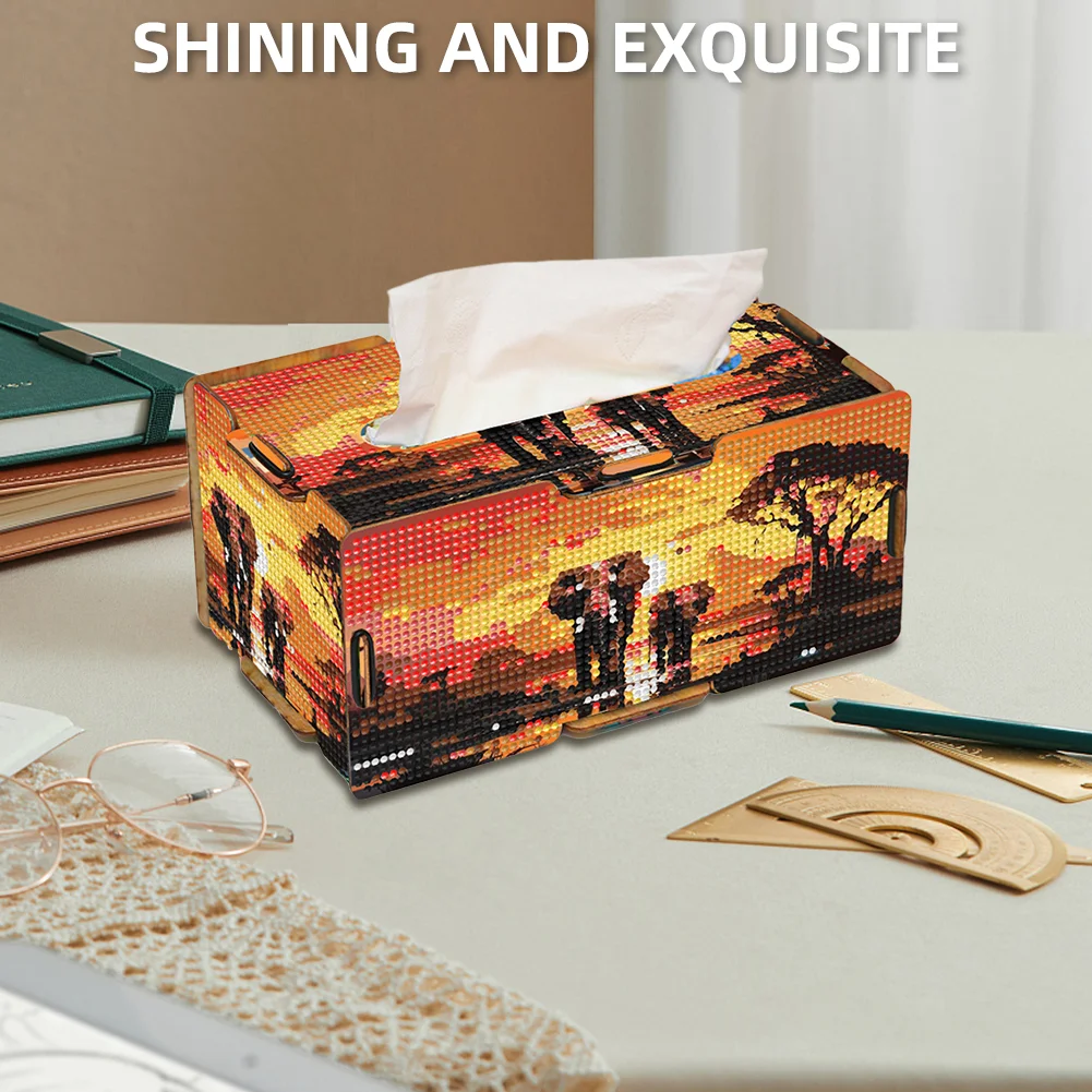 Diamond Painting Tissue Box Kits Decorative Rhinestone Craft Kit (Elephant)