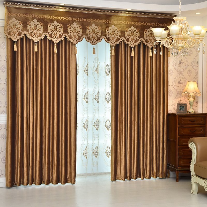 Luxury Elegant Crushed Velvet Blackout Custom Ochre Curtains 2 Panel ...