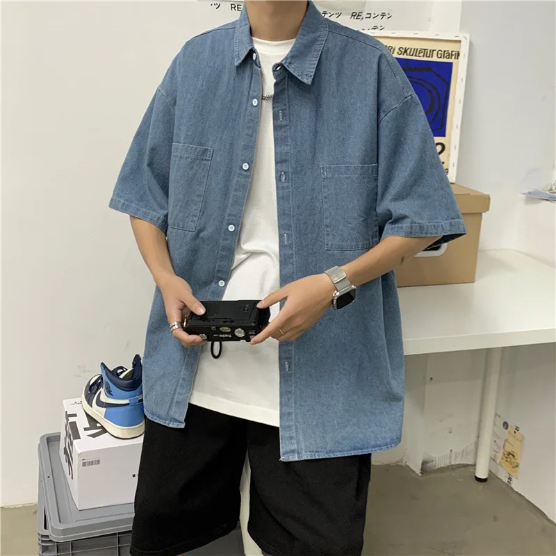 Ueong Short-Sleeved Shirt Men's Summer Korean Version Of The Trend Young Retro Leisure Bf Style Loose Cardigan Half-Sleeved Jacket