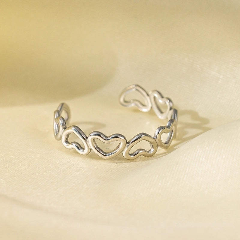 Elegant Streetwear Waves Heart Shape Flower Titanium Steel Irregular Plating Open Rings