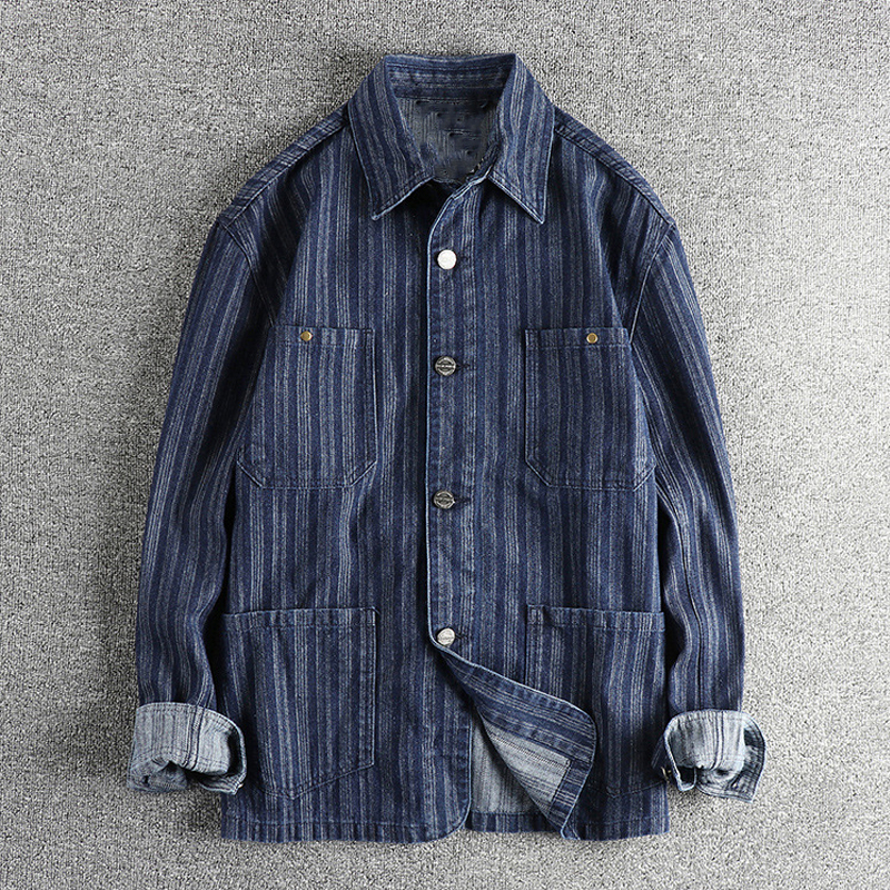 Men's Vintage Indigo Cargo Multi-Pocket Denim Shirt