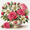 Lily Rose Vase Full 18CT 2 Strands DIY Stamped Cross Stitch Kits for Beginners Adults Home Wall Decor Cross Stitch Art and Crafts Kits 25x25cm