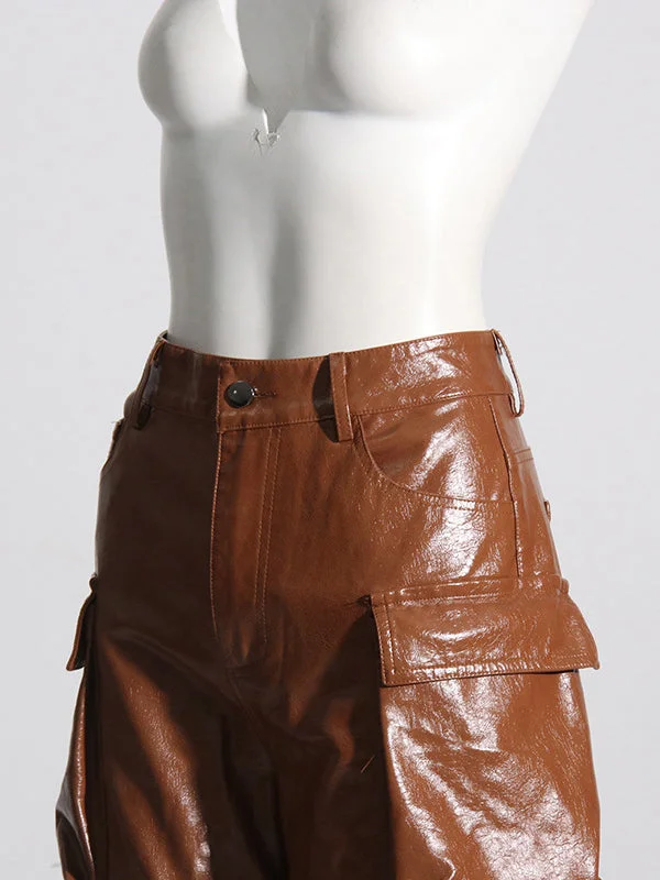 Pockets Solid Color Loose Trousers Pants