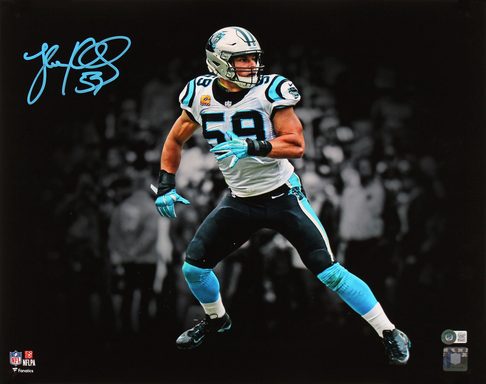 Panthers Luke Kuechly Authentic Signed 16x20 Blackout Photo Poster painting BAS Witnessed