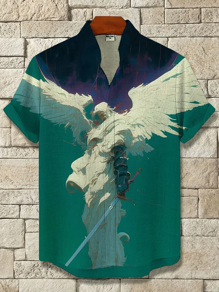 Men's Mythical Fantasy Angel Illustration Print Casual Shirt