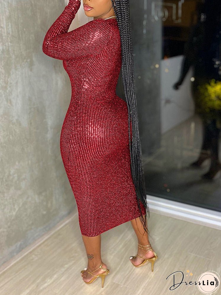 Dresses Fashion Deep V Bronzing Sexy Midi Dress for Women